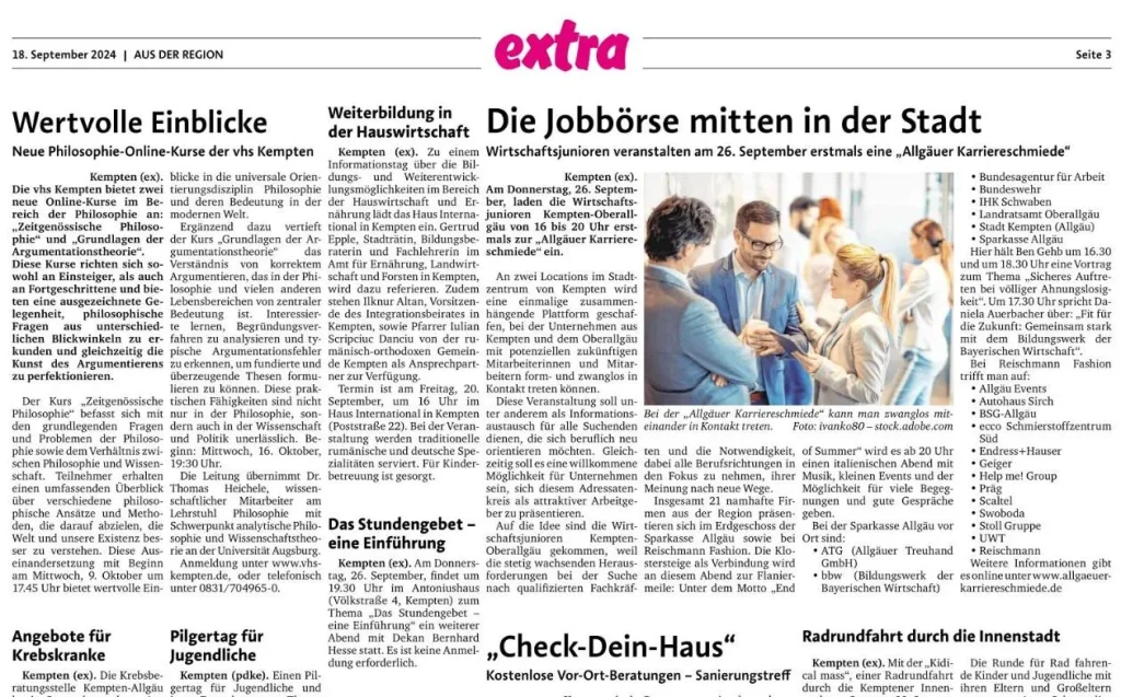 Zeitungsartikel im extra vom 18.09.2024 zur Karriereschmiede